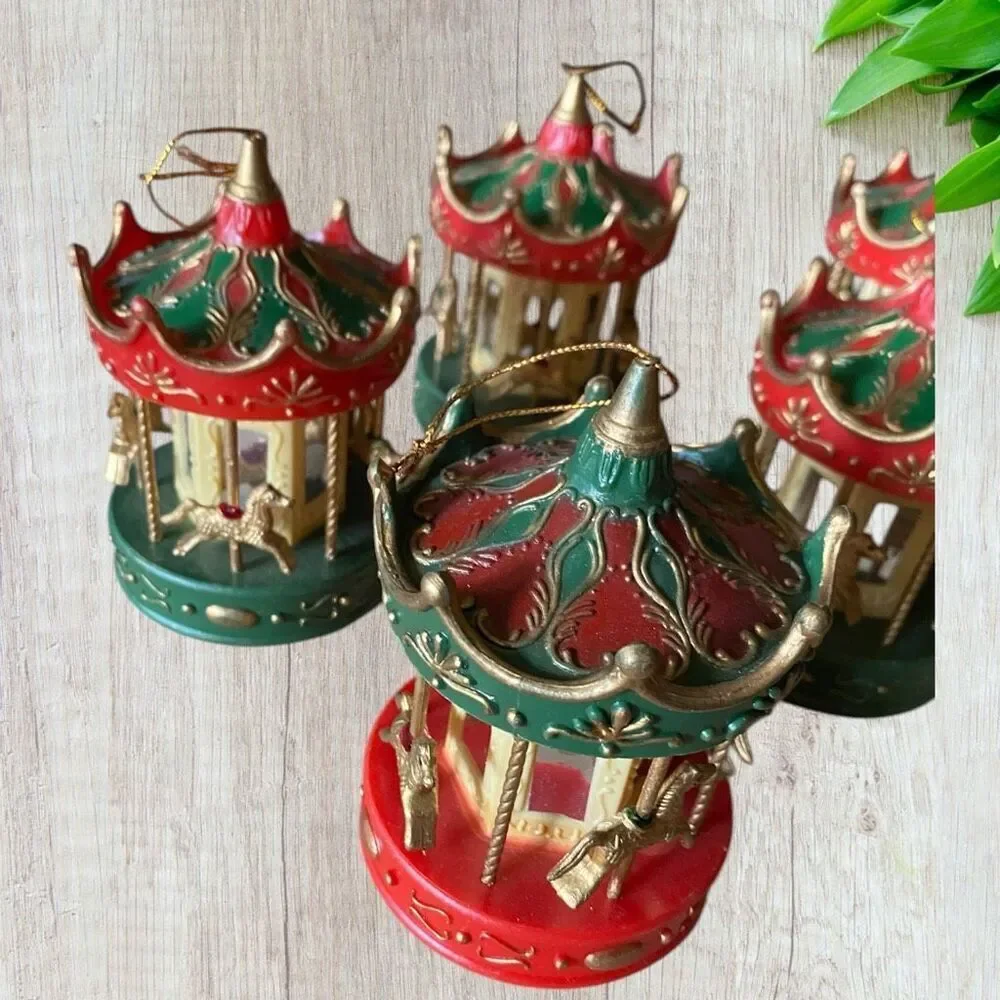 VTG 1990s Plastic Carousel Christmas Ornaments Set of 6 plus